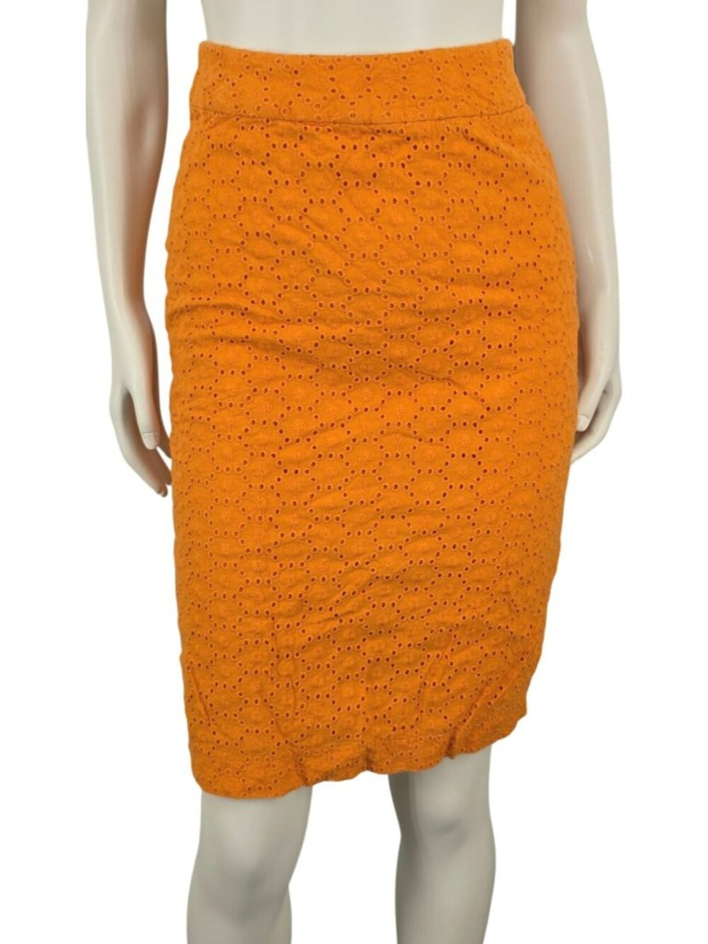 Women's DownEast Basics Orange Eyelet Lace Skirt Small 100% Cotton Pencil Knee